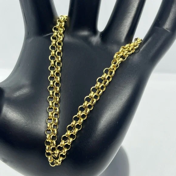 Gold over 925 sterling silver rolo link chain necklace - Picture 6 of 12